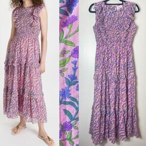 BANJANAN DRESS PURPLE MILKMAID WEST COUNTRY COASTAL COTTAGECORE FLORAL COQUETTE
